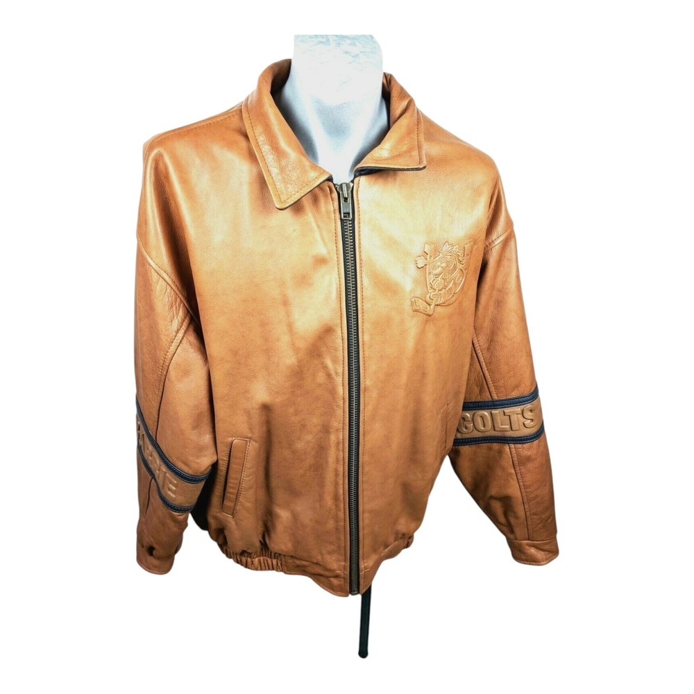 Vintage Barrie Colts Hockey Team OHL Leather Jacket XL Brown Bomber GameWear Y2K